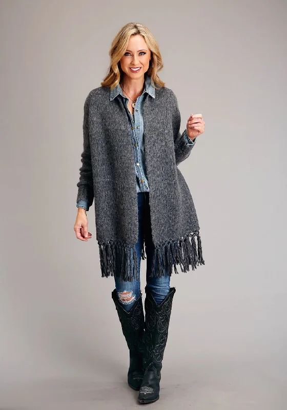 casual coatStetson Womens Heather Fringe Grey Wool Blend Cardigan Sweater