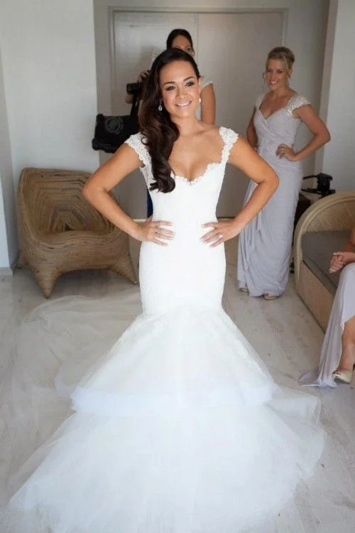 Online Only comfy dressMermaid Cap Sleeves Open Back Lace Wedding Dress
