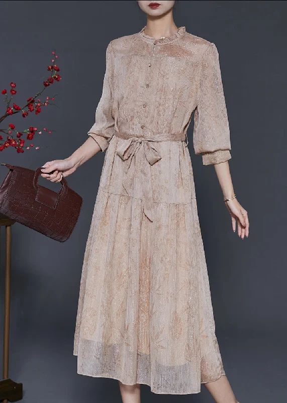 Sale Event velvet dressModern Khaki Ruffled Print Chiffon Vacation Dresses Spring