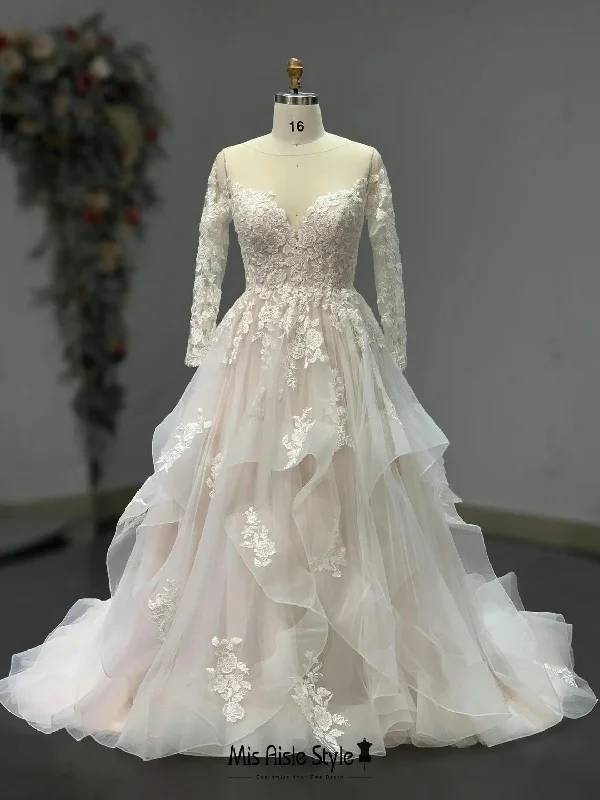 Hot Deal shift dressLong Sleeve Tiered Skirt Wedding Dress