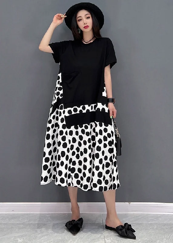 Super Deal vintage-inspired dressBlack O-Neck Dot Maxi Dresses Short Sleeve