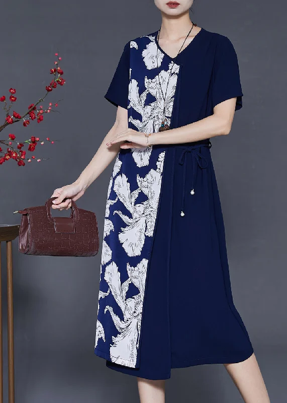 Daily Deals chic shift dressFashion Navy Oversized Patchwork Chiffon Dress Summer