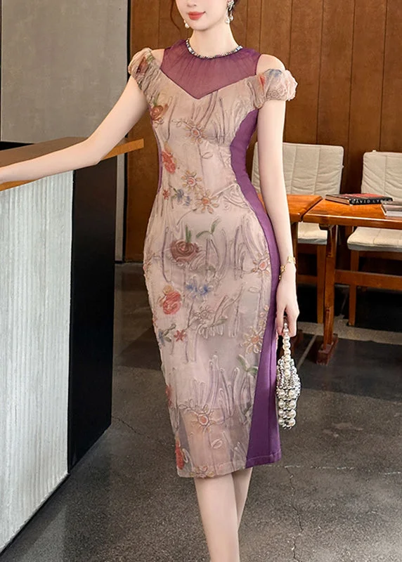 Instant Discount flowy evening dressSlim Fit Purple Turtleneck Print Cold Shoulder Tulle Long Dresses Short Sleeve Instant Discount flowy evening dressSlim Fit Purple Turtleneck Print Cold Shoulder Tulle Long Dresses Short Sleeve