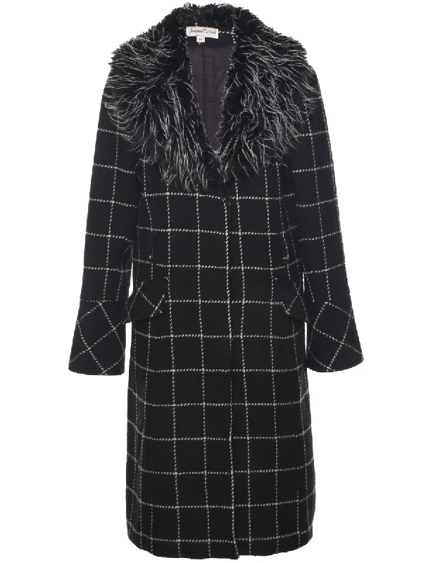 Flash Sale padded coatChecked Fur Collar Coat - L
