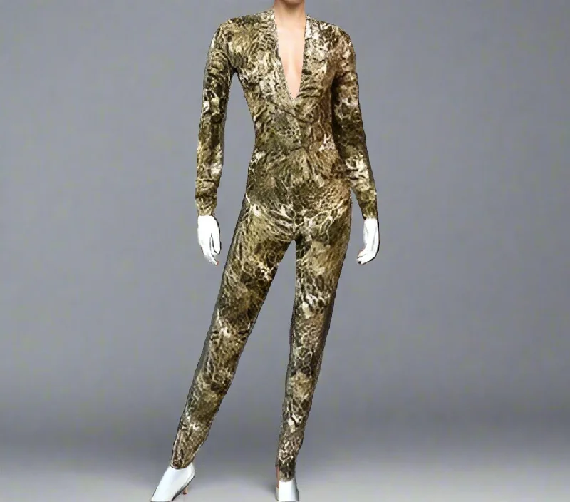 Special Offer Long Sleeve Leopard Print jumpsuit catsuit