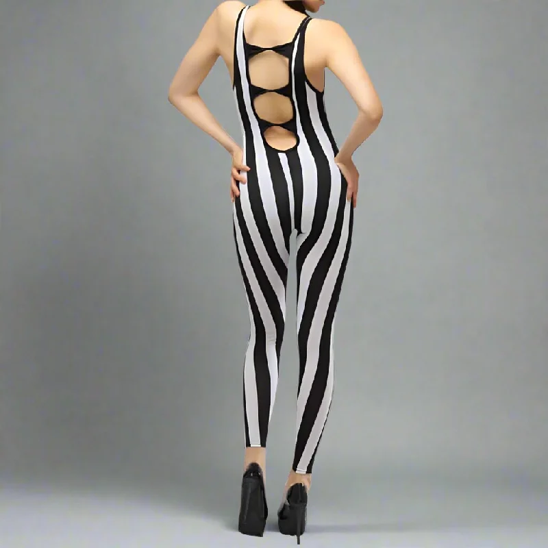 Super Deal Ringer Bow Back Stripe jumpsuit catsuit