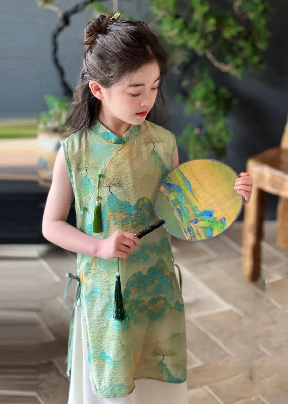 Members Only wrap-around dressRetro Green Stand Collar Print Tie Waist Kids Maxi Dress Short Sleeve Members Only wrap-around dressRetro Green Stand Collar Print Tie Waist Kids Maxi Dress Short Sleeve
