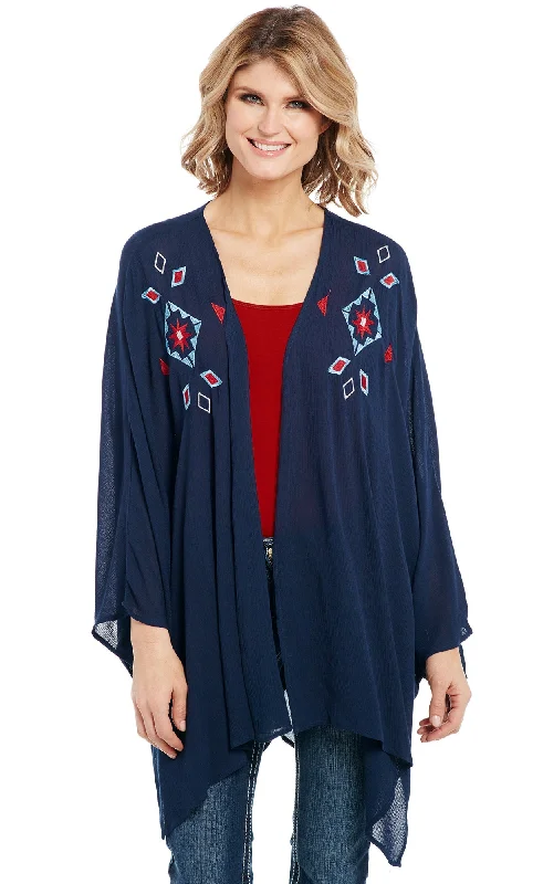 raincoatCowgirl Up Womens Navy 100% Rayon Embroidered Kimono Cardigan