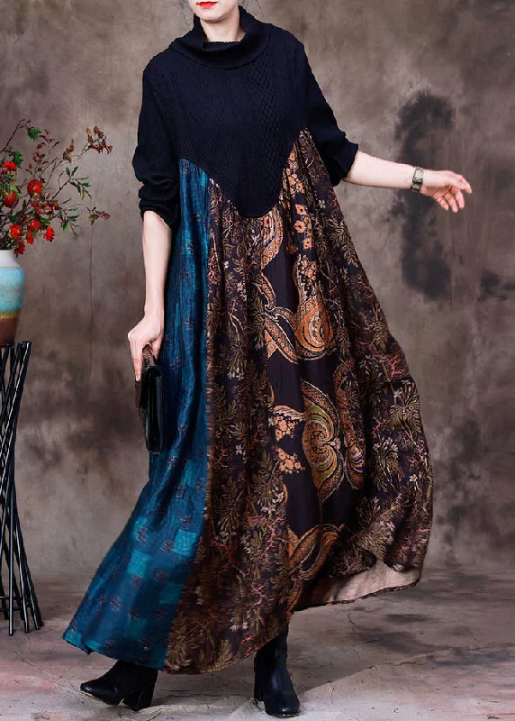 Final Markdown comfy maxi dressCasual Blue Patchwork Chocolate Turtleneck Print Silk Maxi Dress Long Sleeve Final Markdown comfy maxi dressCasual Blue Patchwork Chocolate Turtleneck Print Silk Maxi Dress Long Sleeve