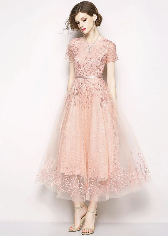 Today Only off-the-shoulder dressStyle Pink Embroideried Tulle Long Dress Short Sleeve Today Only off-the-shoulder dressStyle Pink Embroideried Tulle Long Dress Short Sleeve
