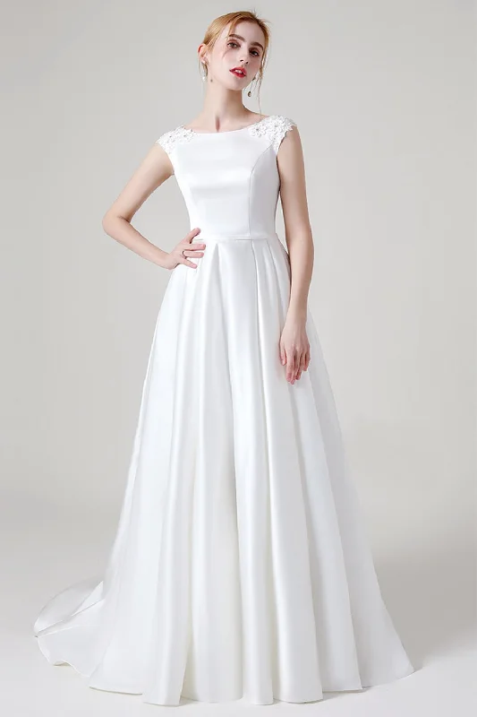 Sale Event romantic dressA-Line Sweep-Brush Train Satin Wedding Dress CW2959CR
