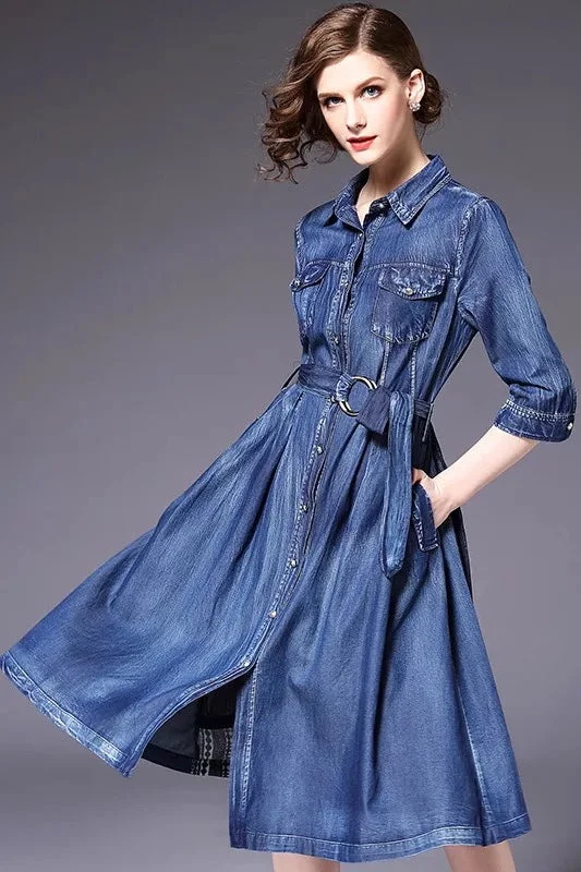 draped dressDenim Dress W/ Back Contrast