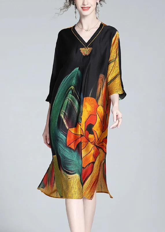 Hurry In ruffle dressArt Embroideried Print Side Open Maxi Dress Spring