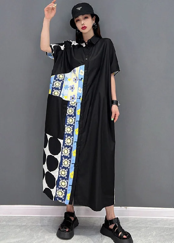 Huge Savings midi dressCasual Blue Peter Pan Collar Print Dresses Short Sleeve