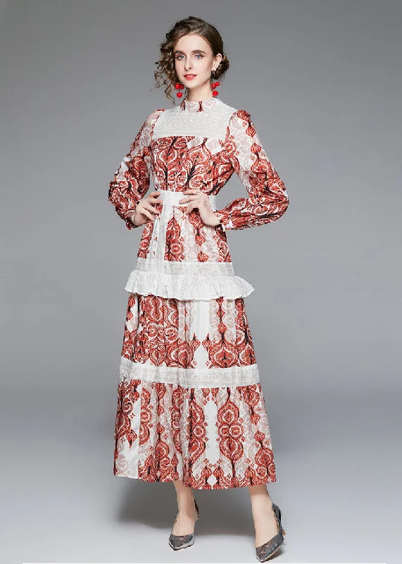 Big Savings pleated maxi dressFrench Red Stand Collar Ruffled Patchwork Print Long Dress Fall Big Savings pleated maxi dressFrench Red Stand Collar Ruffled Patchwork Print Long Dress Fall