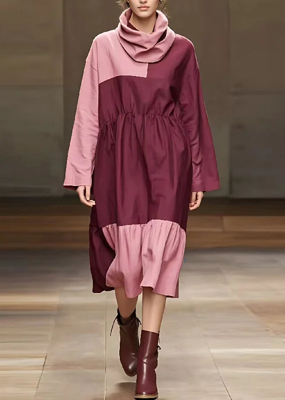 Holiday Sale casual midi dressWomen Pink Drawstring Tie Waist Maxi Dress Fall