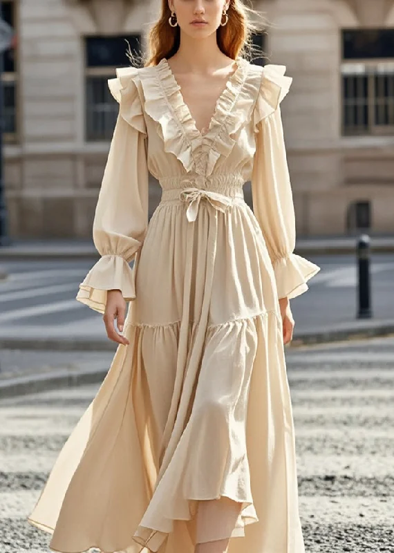 party dressFrench Apricot Cinched Ruffled Chiffon Party Dresses Spring