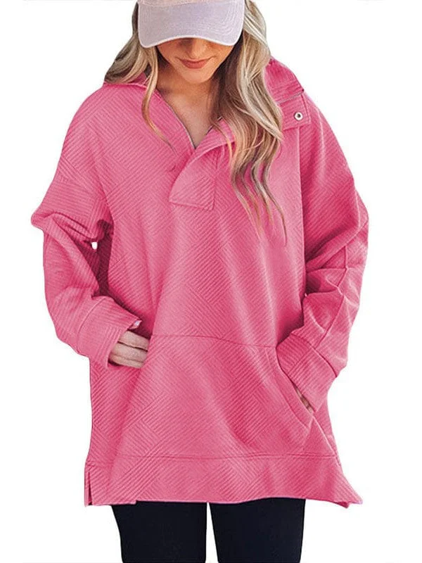 Low Prices Women'S Loose Textured Fabric Pullover Sweatshirt In Solid Color