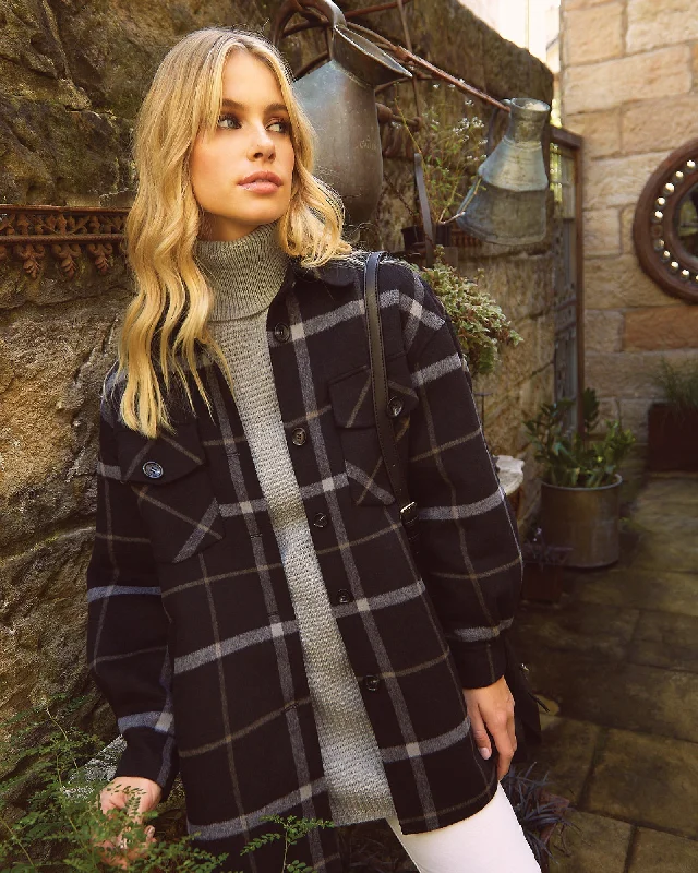 Special Promotion premium puffer coatRiver's Edge Plaid Shacket - Black Plaid