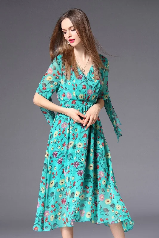 trendy dressCrossed Top Floral Chiffon Dress