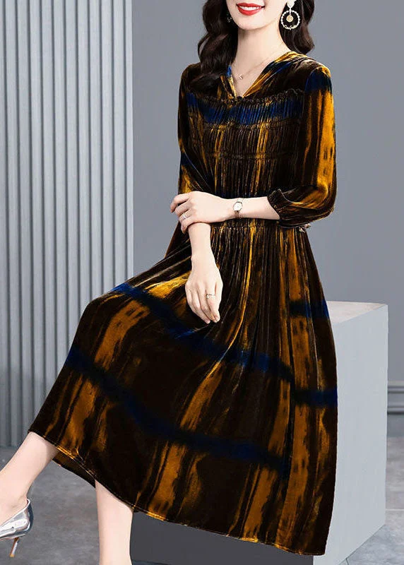 Deal Dash trendy bodycon dressVintage Brown Hooded Ruffled Wrinkled Silk Velour Maxi Dresses Spring