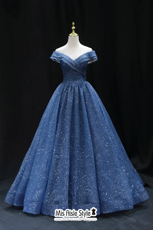 Unbeatable Prices textured dressBall Gown Off Shoulder Sleeve Navy Blue Sparkle Prom Dress Unbeatable Prices textured dressBall Gown Off Shoulder Sleeve Navy Blue Sparkle Prom Dress