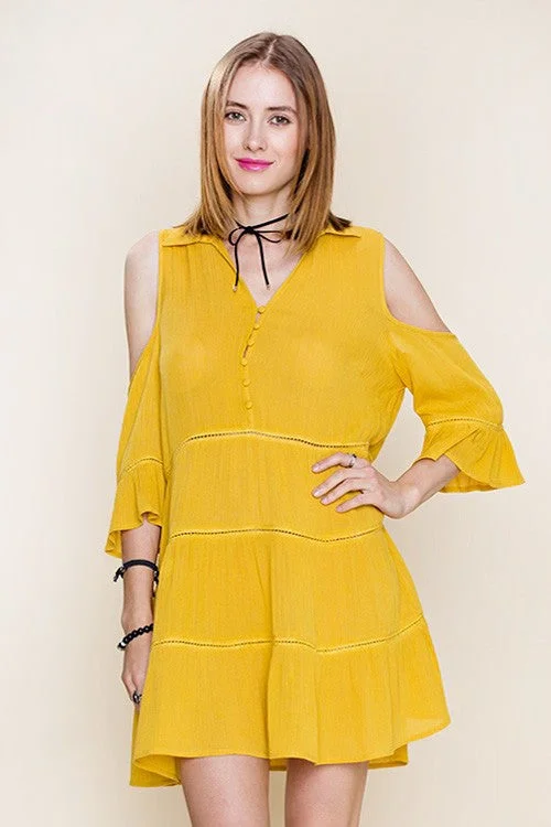 chic wrap dressCold Shoulder Button Down Dress