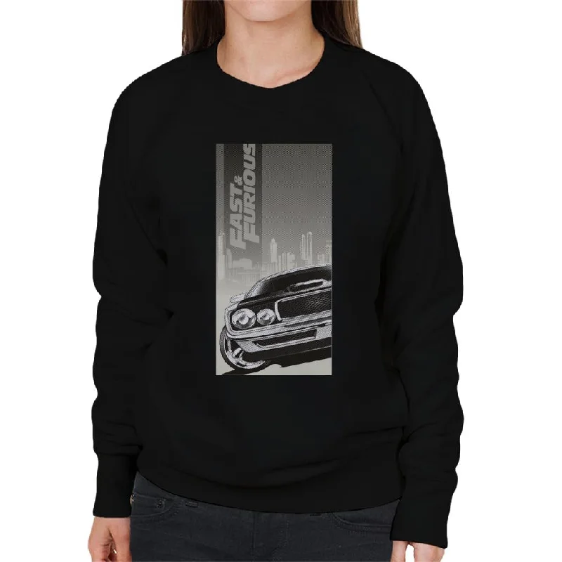 warm workout hoodieFast and Furious Dodge Charger City Backdrop Women's Sweatshirt