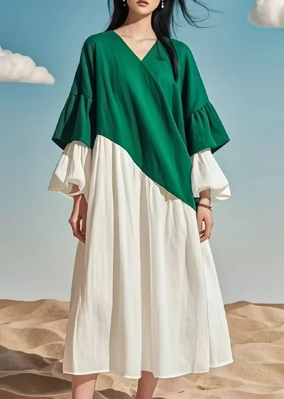 Amazing Deals chic dressBoutique Colorblock Oversized Patchwork Cotton Dress Flare Sleeve Amazing Deals chic dressBoutique Colorblock Oversized Patchwork Cotton Dress Flare Sleeve