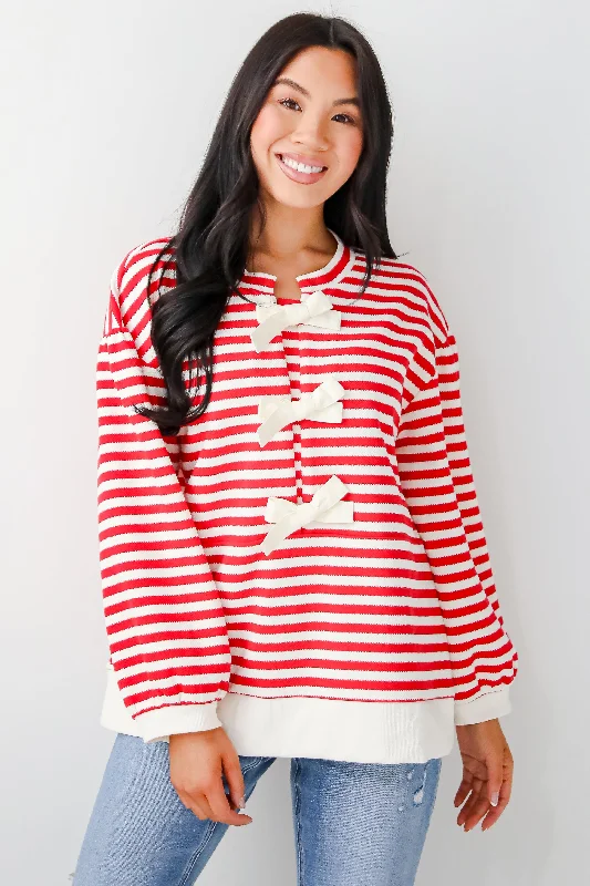 bold workout sweatshirtUnbelievably Lovely Red Striped Bow Knit Top