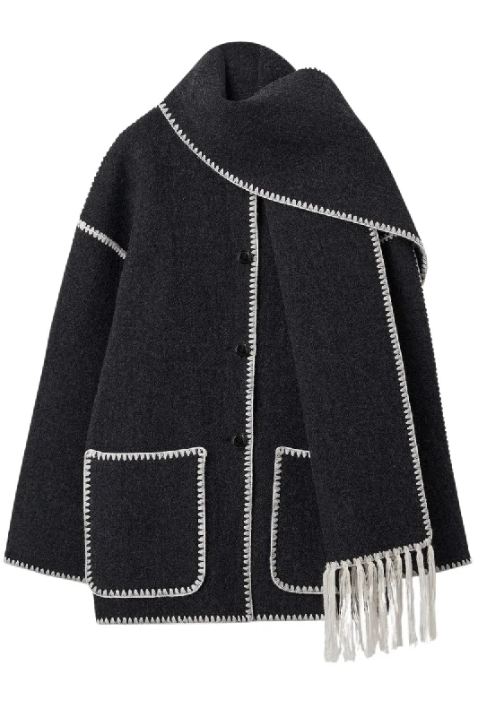 zip-up jacketEmbroidered Scarf Jacket