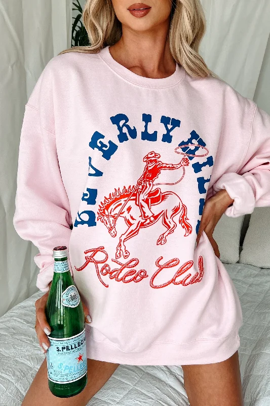 Fantastic Deals luxury fitness sweatshirt"Beverly Hills Rodeo Club" Graphic Crewneck (Light Pink)