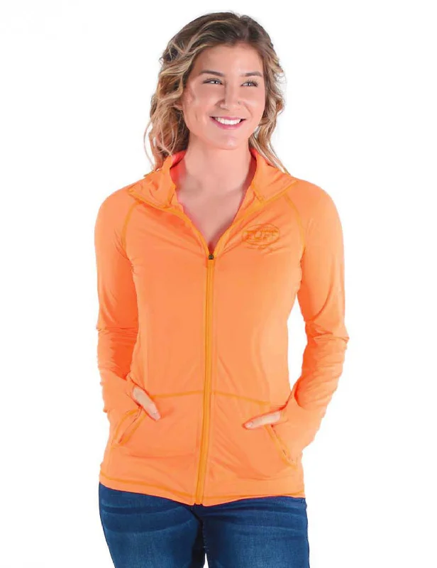 trendy casual outerwearCowgirl Tuff Womens Cooling UPF Tangerine Nylon Softshell Jacket