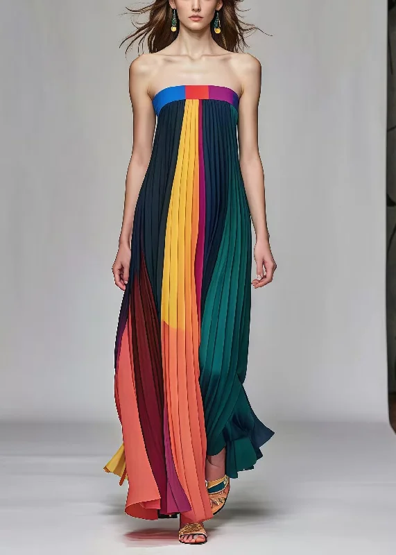 wrap-around dressBeautiful Multicolor Backless Chiffon Strapless Pleated Dress Summer