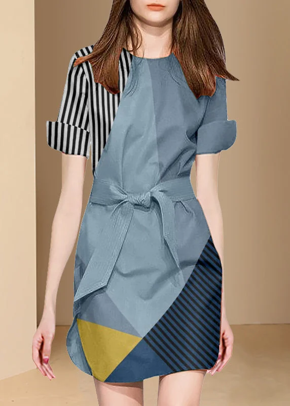 sophisticated dressFitted Colorblock Asymmetrical Patchwork Cotton Cinched Dresses Summer