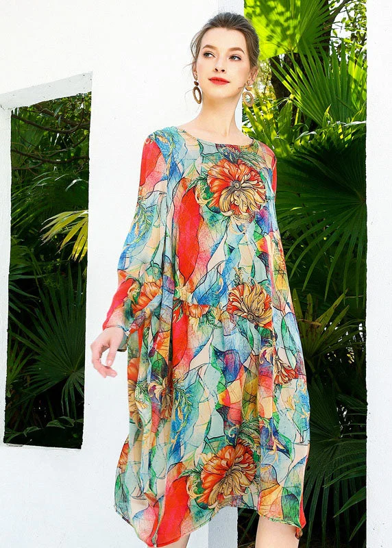 Hurry In bodycon dressBohemian Red Oversized Print Chiffon Beach Dress Summer