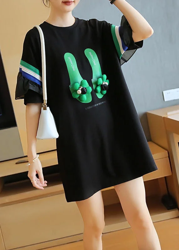 sleek dressStylish Black Original Design Patchwork Ruffles Cotton Mini Dresses Summer