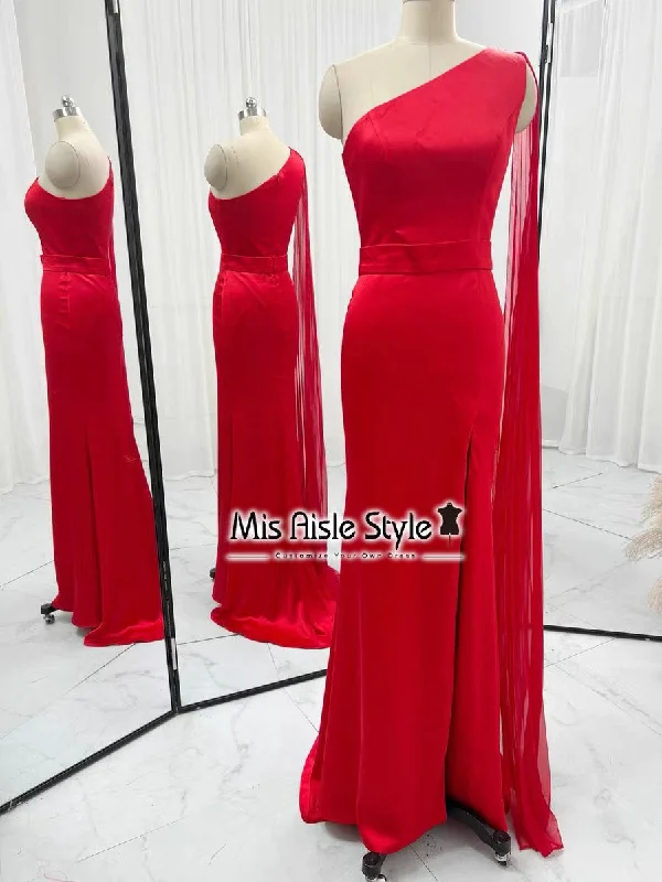 Unbeatable Prices summer floral dressOne Shoulder Slit Red Party Dress