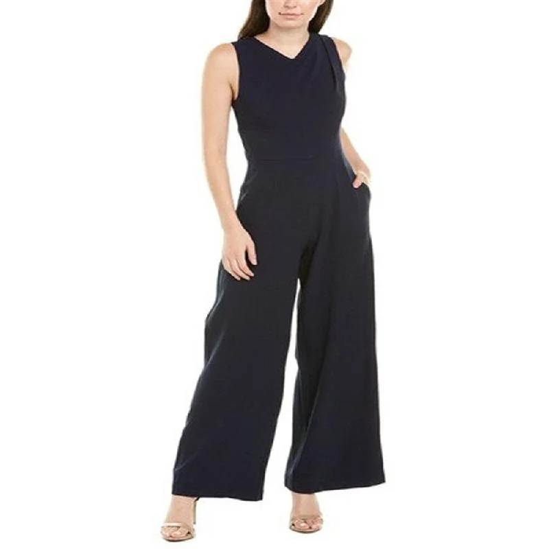 Steals and Deals Donna Ricco Women's V Neck Sleeveless Zipper Back Solid Crepe Jumpsuit Navy Size 4