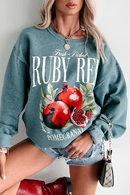Deep Discounts athletic casual sweatshirt"Ruby Red Pomegranate" Graphic Sweatshirt (Silver Pine)