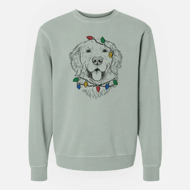 stylish athletic hoodieChristmas Lights Sam the Golden Retriever - Unisex Pigment Dyed Crew Sweatshirt