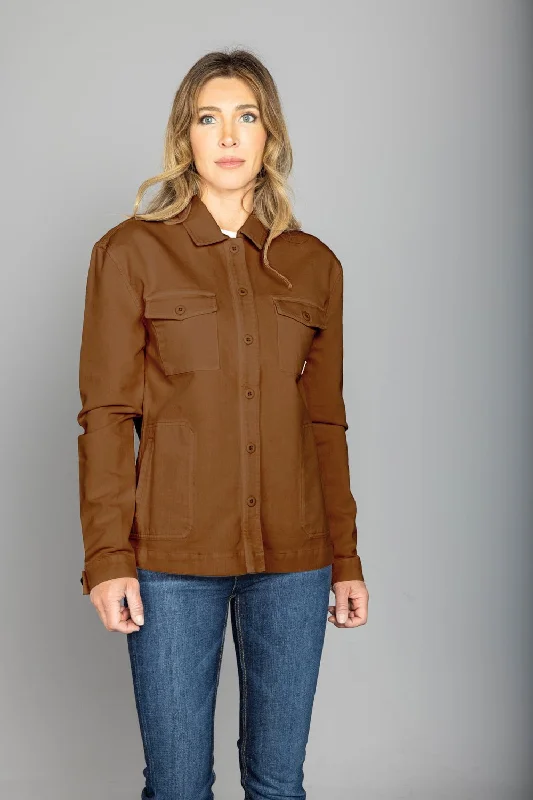 sleek trench coatKimes Ranch Womens Cloverleaf Shirt Work Wear Brown 100% Cotton Cotton Jacket