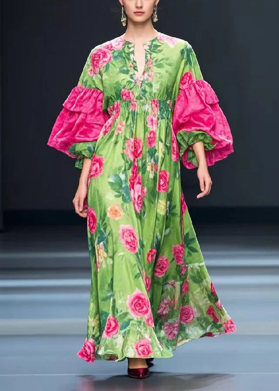 Exclusive Online Offer boho-chic dressFine Green Puff Sleeve Floral Silk Velvet Maxi Dresses Fall Exclusive Online Offer boho-chic dressFine Green Puff Sleeve Floral Silk Velvet Maxi Dresses Fall
