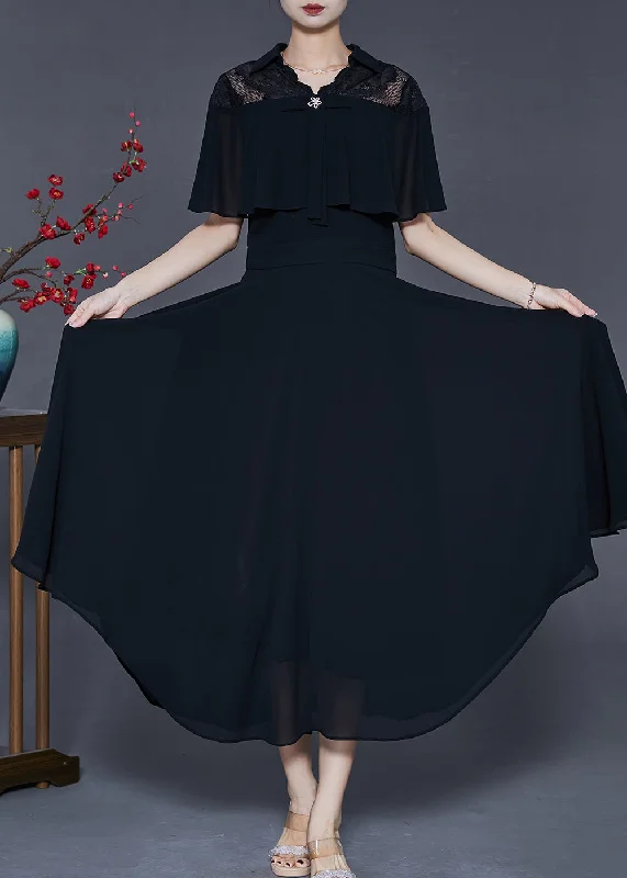 Super Bargain vintage dressCasual Black Silm Fit Exra Large Hem Chiffon Dress Cloak Sleeves Super Bargain vintage dressCasual Black Silm Fit Exra Large Hem Chiffon Dress Cloak Sleeves