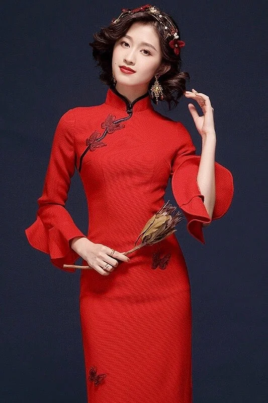 boho-chic dressRed Butterfly Qipao Dress