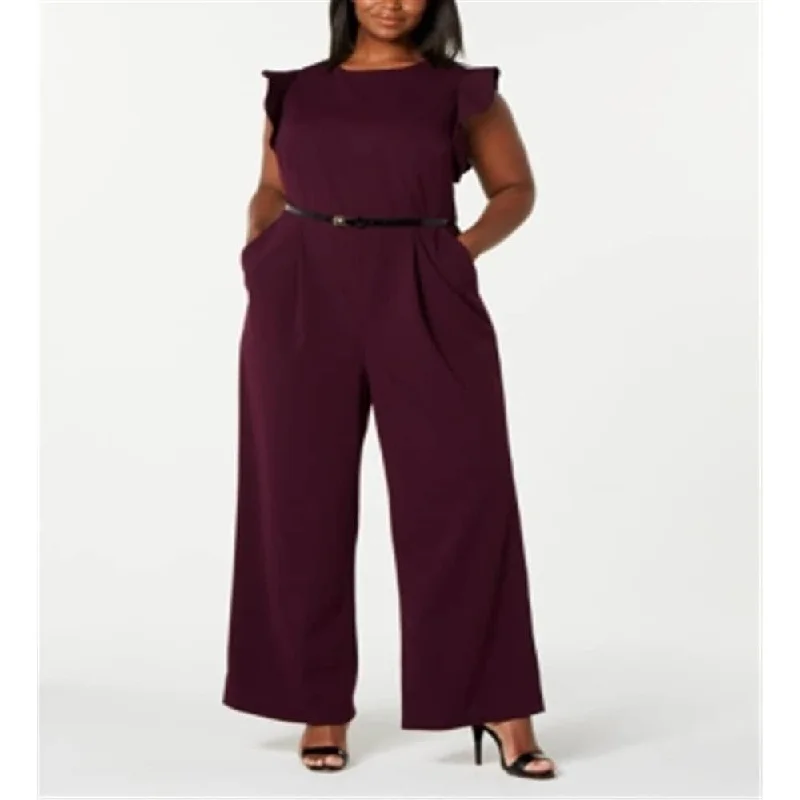 Weekend Deal Calvin Klein Women's Jewel Neck Wide Leg Evening Jumpsuit Purple Size Petite Small
