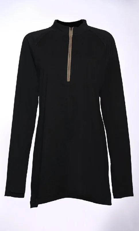 sporty casual hoodieBlack Casual T-Shirt with Half Zip Closure