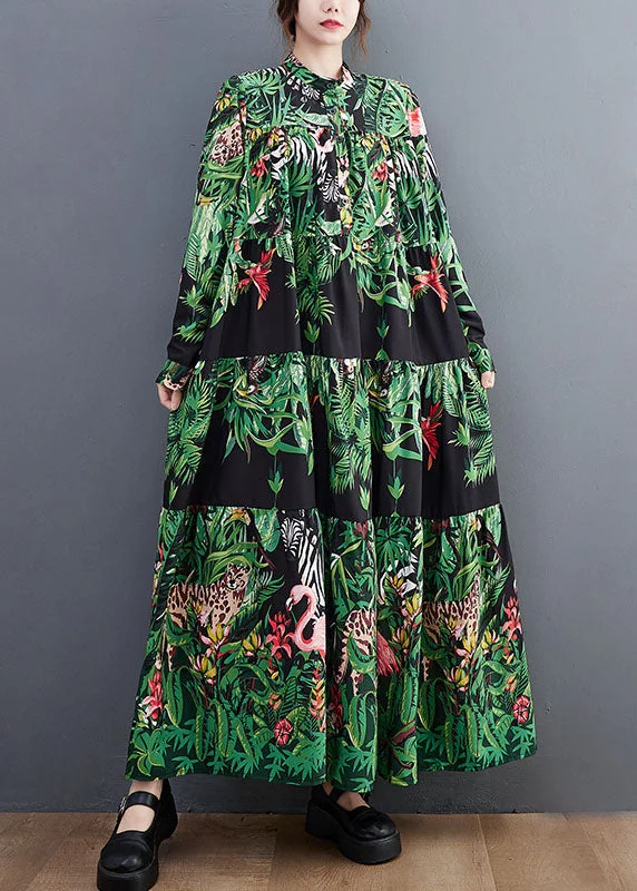 Act Fast cocktail dressWomen Green Oversized Patchwork Exra Large Hem Cotton Holiday Dress Spring