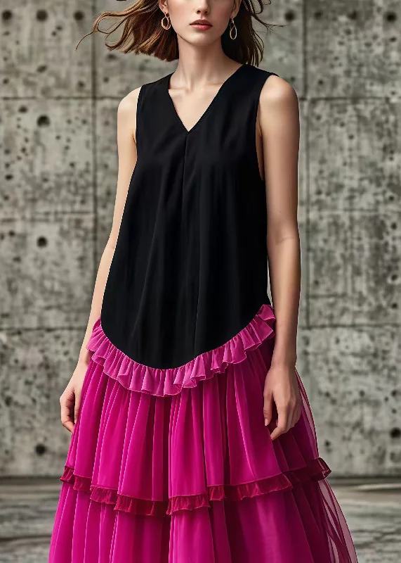 Weekend Special layered dressRose Patchwork Tulle Cotton Long Dresses Ruffled Sleeveless