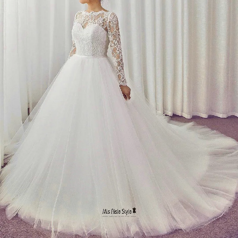 Weekend Deal form-fitting dressLong Sleeve Ball Gown V-back Wedding Dress